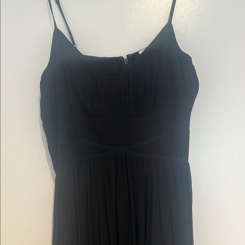Black Ribbed Ruffled Maxi Slip Dress - Picture 2 of 4